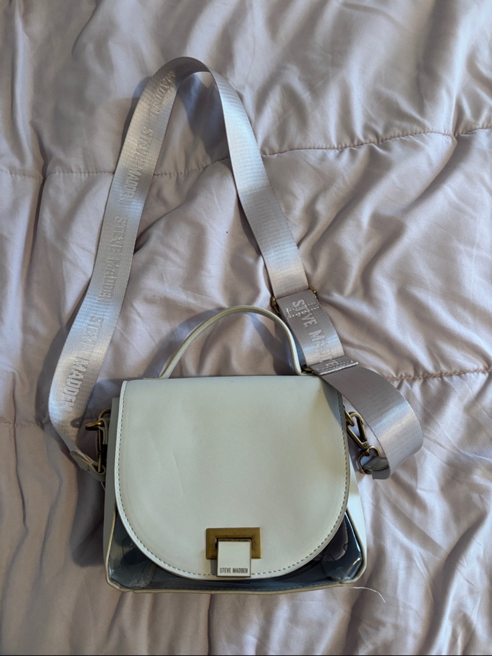 Steve Madden Cream Crossbody Bag with Branded Wide Strap